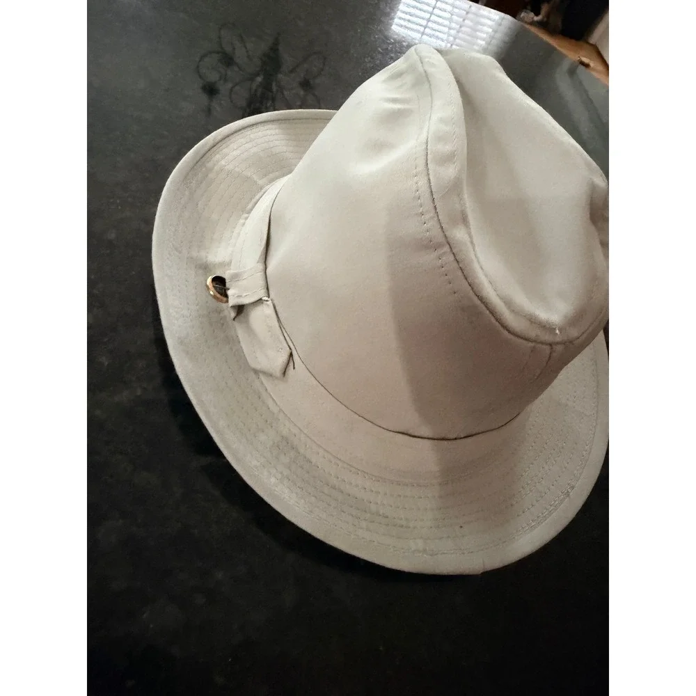 Vintage Design Collection Beige Fedora Hat Wide Brim Made in USA Size 6 7/8